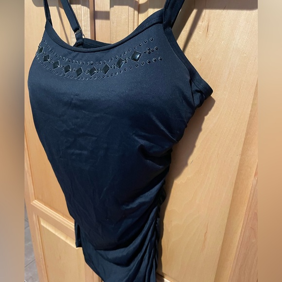 Coco Reef 2 Piece Tankini. Swimsuit 34D top M bottom - black - shirred sides - Picture 2 of 6